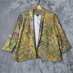 Alberto Makali Blazer Womens Medium Multicolor Abstract Open Front Jacket Lined
